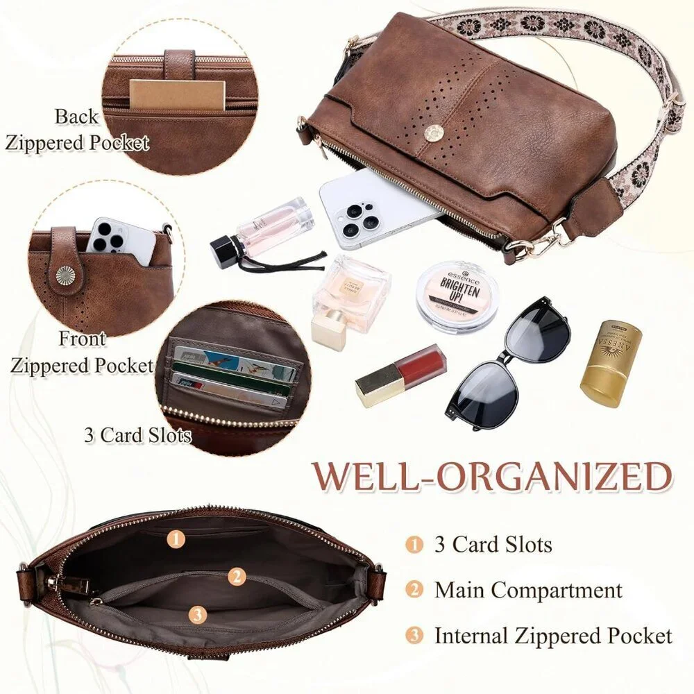 Women's Vegan Leather Crossbody Bag Small Vintage Shoulder Purse